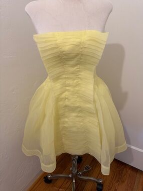 Aje Strapless Lemon Yellow Pleated Bodice Party Dress